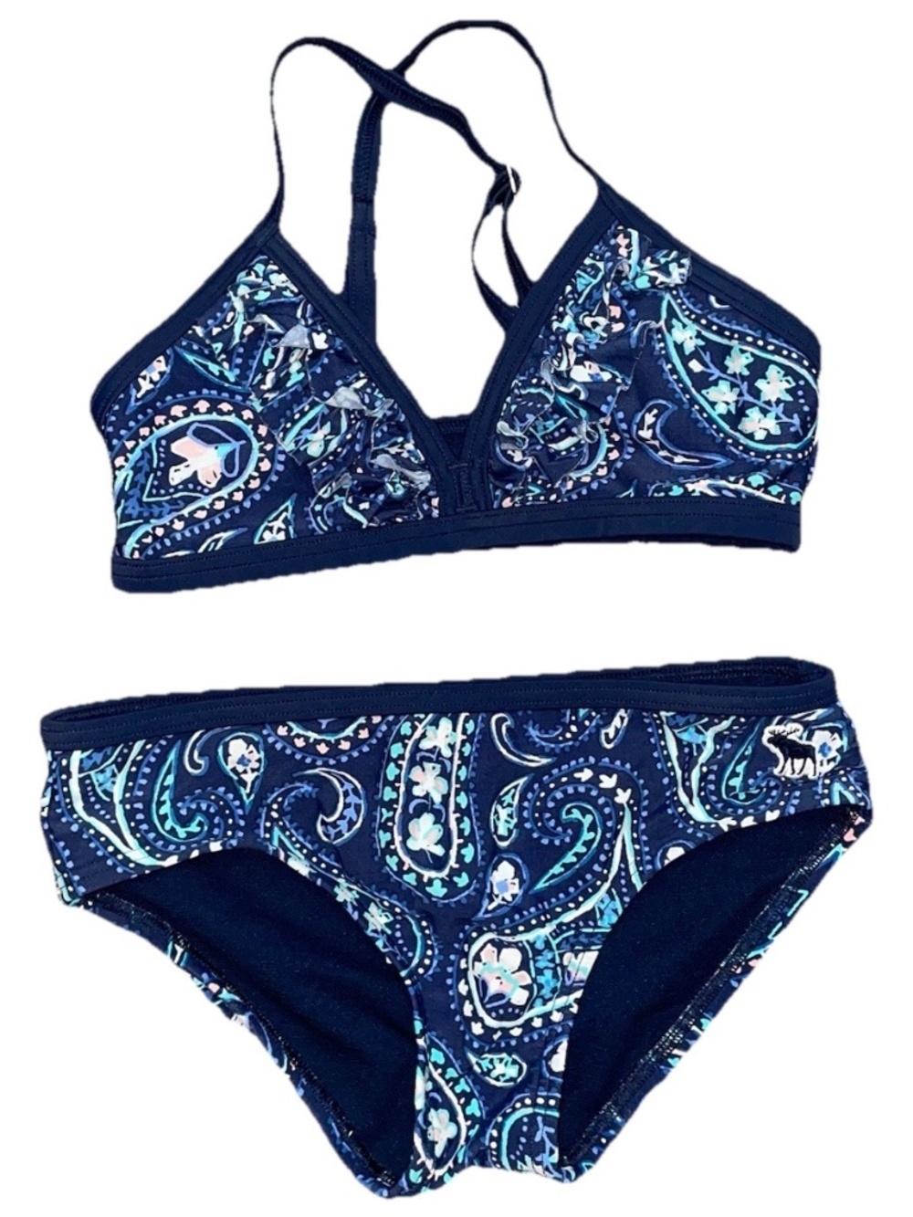 Abercrombie Kids Girls Blue 2 Piece Bikini Swimsuit 7/8 Ruffled Navy Paisley